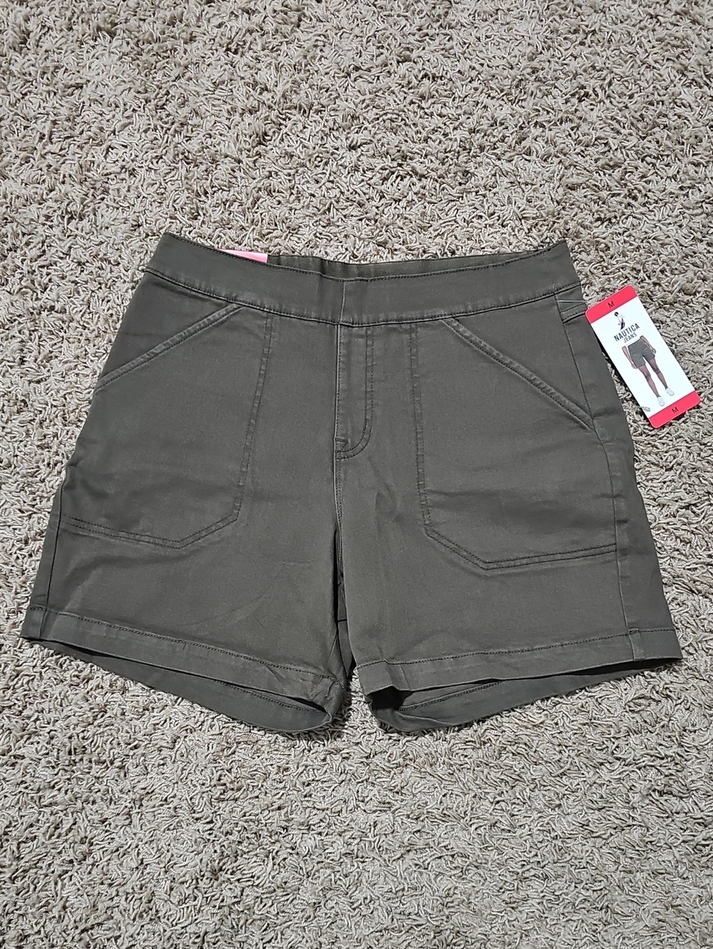 NWT Nautica Jeans Co. Shorts Olive Green Stretch Medium Twill Porkchop Utility